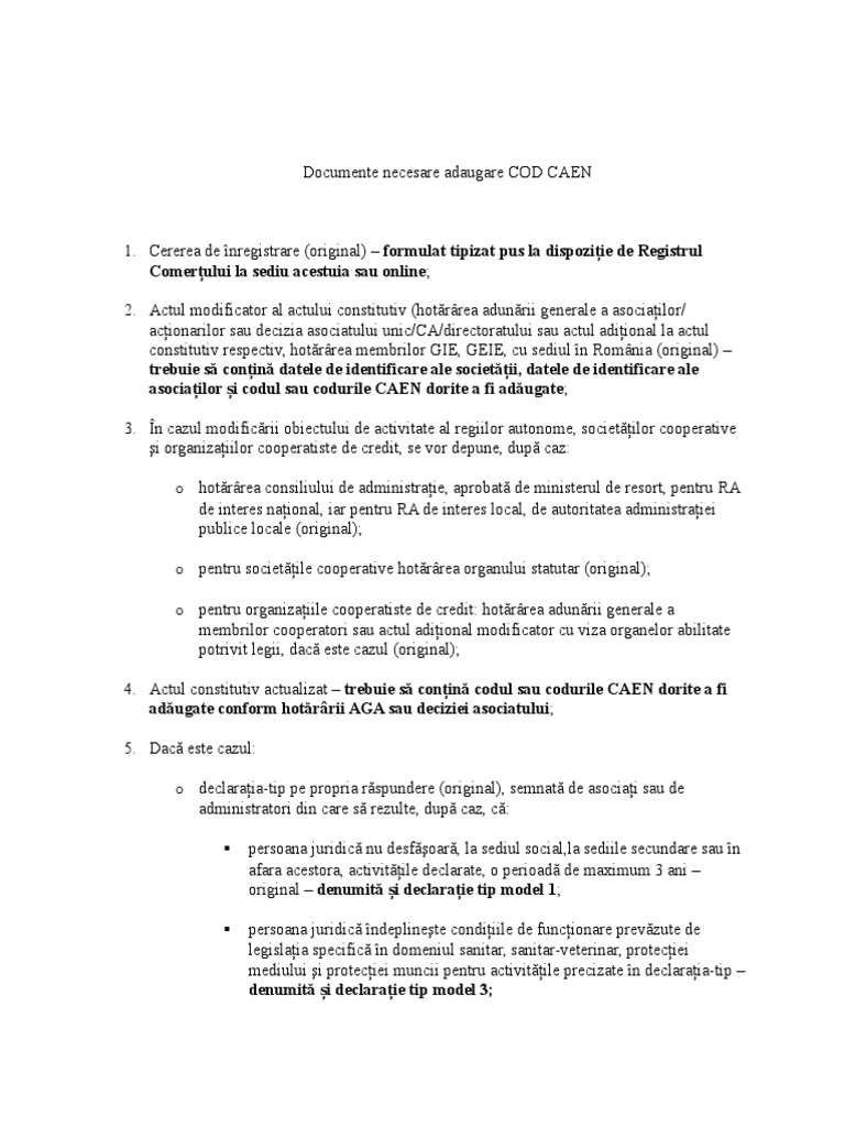 Documente Necesare Adaugare Cod Caen