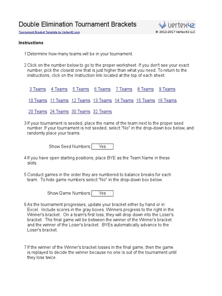 Free Printable Tournament Bracket Templates [6, 8, 10, 16 Teams] Excel