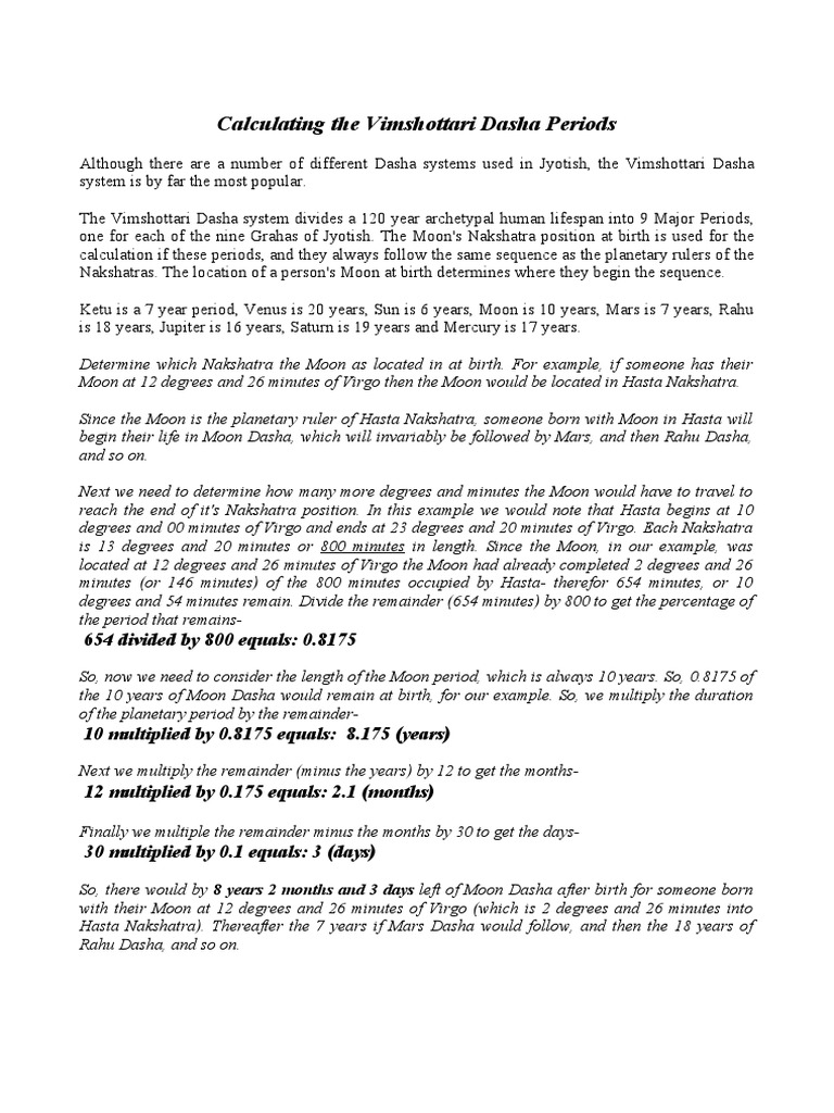 Calculating Vimshottari Dasha Periods PDF Solar System Divination