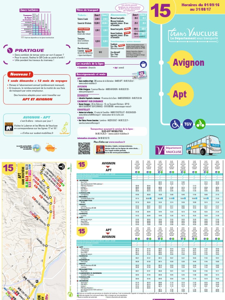 Horaires Ligne Apt Avignon 2016 2017 Autobus
