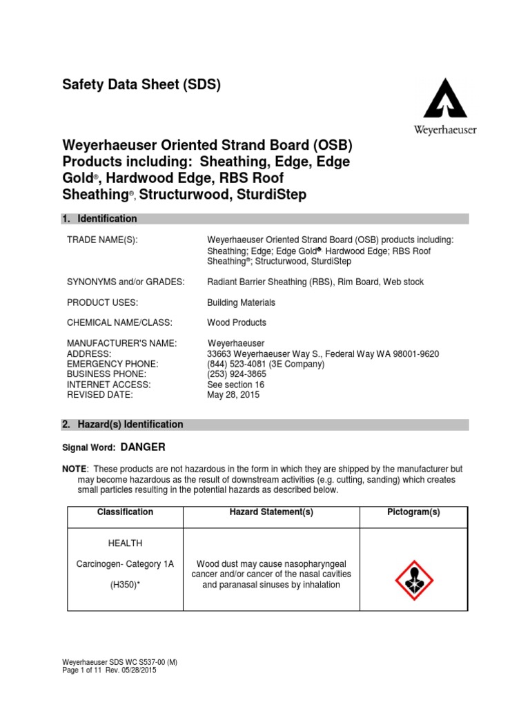 Weyerhaeuser Oriented Strand Board OSB Products Dangerous Goods