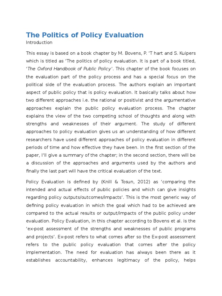 Politics in Policy Evaluation | PDF | Policy Analysis | Rationalism