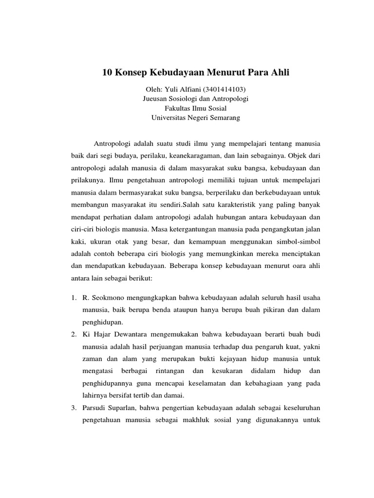 10 Konsep Kebudayaan Menurut Para Ahli Pdf
