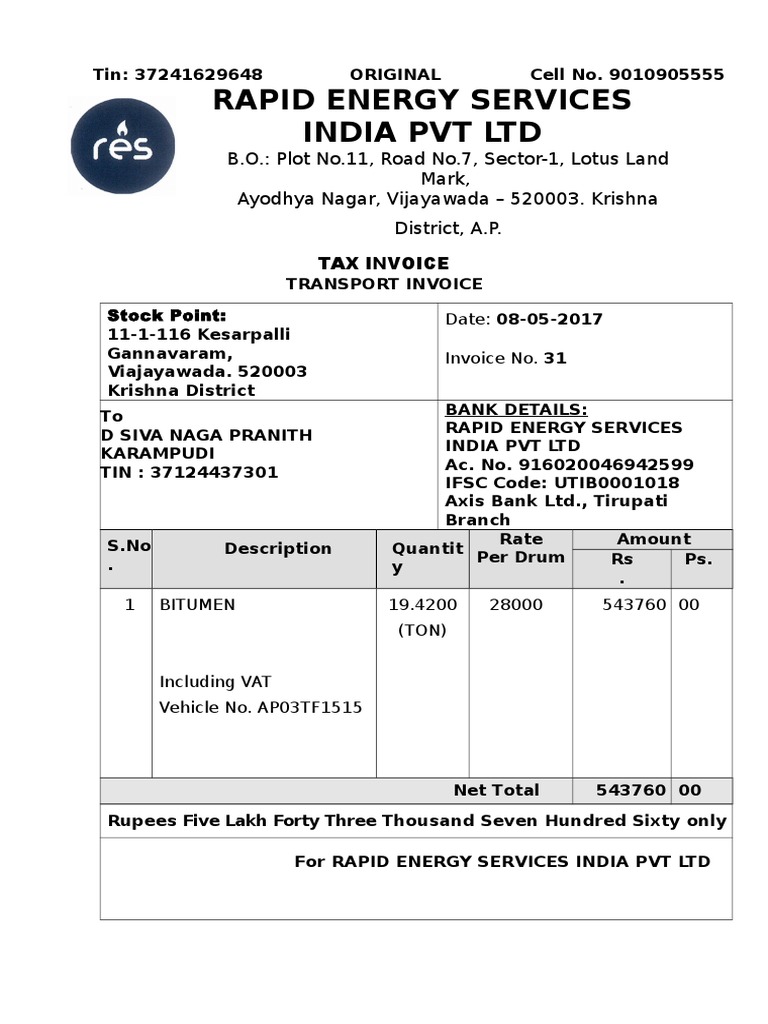 Tax Invoice for Bitumen Purchase | PDF | Payments | Economy Of India