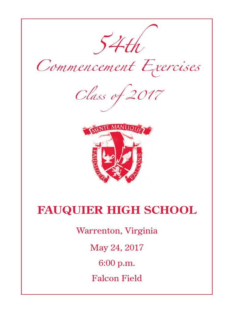Fauquier High School Graduation Program 2017 PDF Academic Degree Educational Assessment And Evaluation