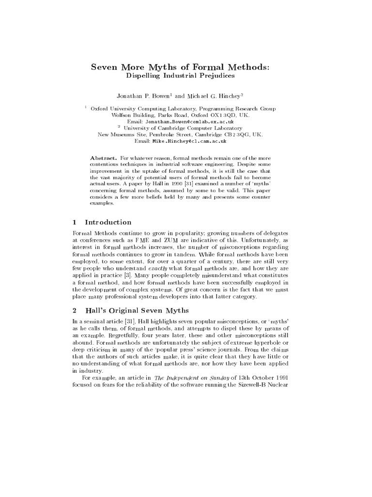 Seven More Myths of Formal Methods:: Exactly | PDF | Formal Methods ...