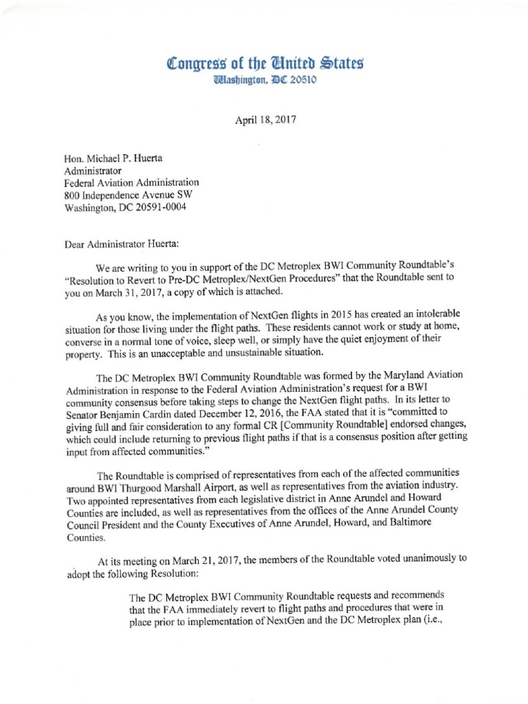 MD Delegation Letter To FAA | PDF