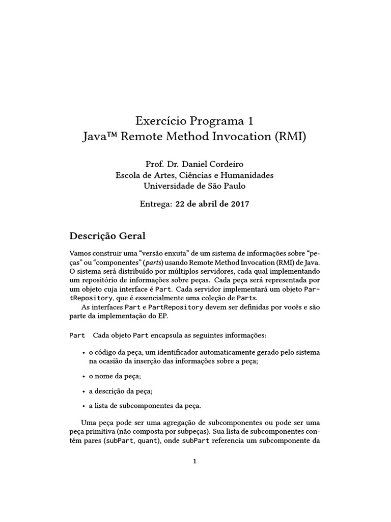 Exercicio de Sistemas Distribuídos em Java | PDF | Modelo cliente ...