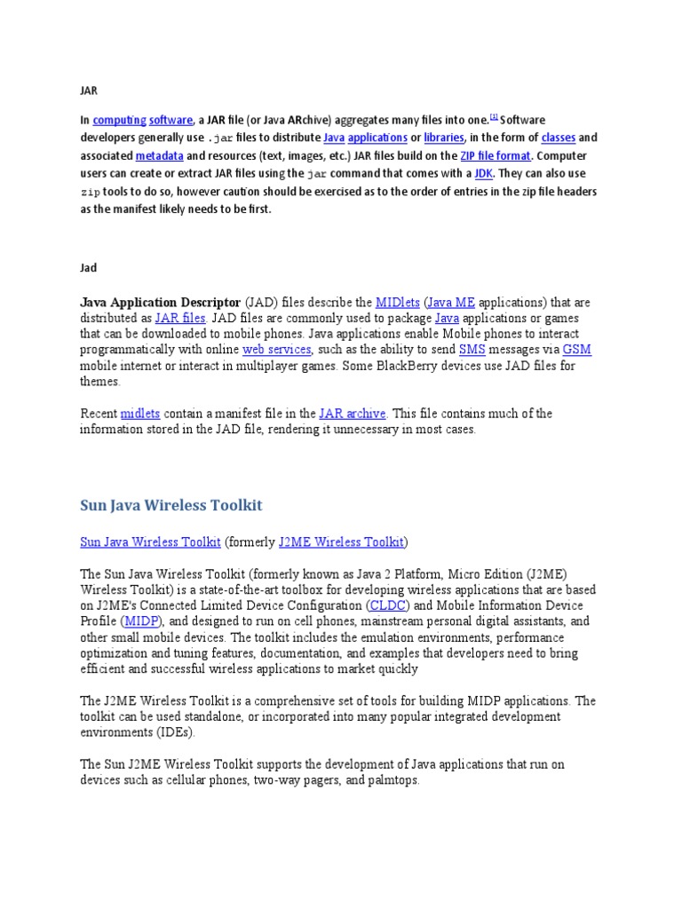 Java Application Descriptor (Jad) Files Describe The Midlets Java Me
