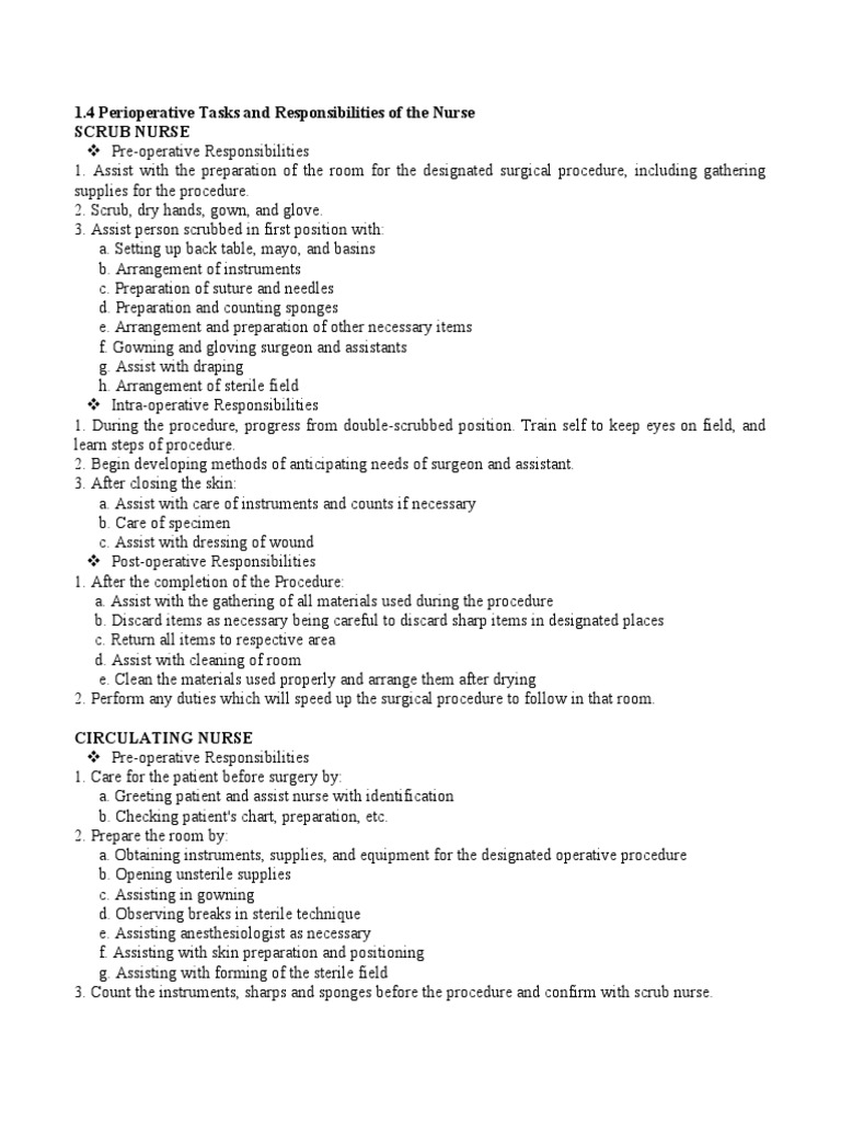 1.4 Perioperative Tasks and Responsibilities of The Nurse Scrub Nurse