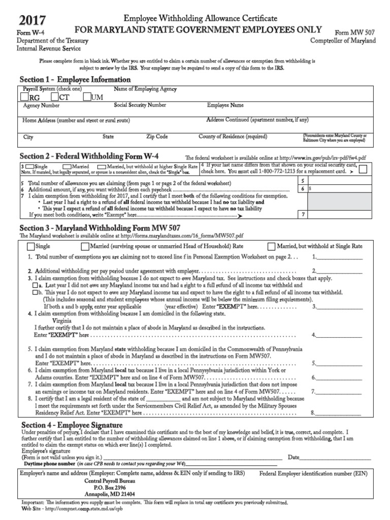 17 Md W4 Withholding Tax Payments