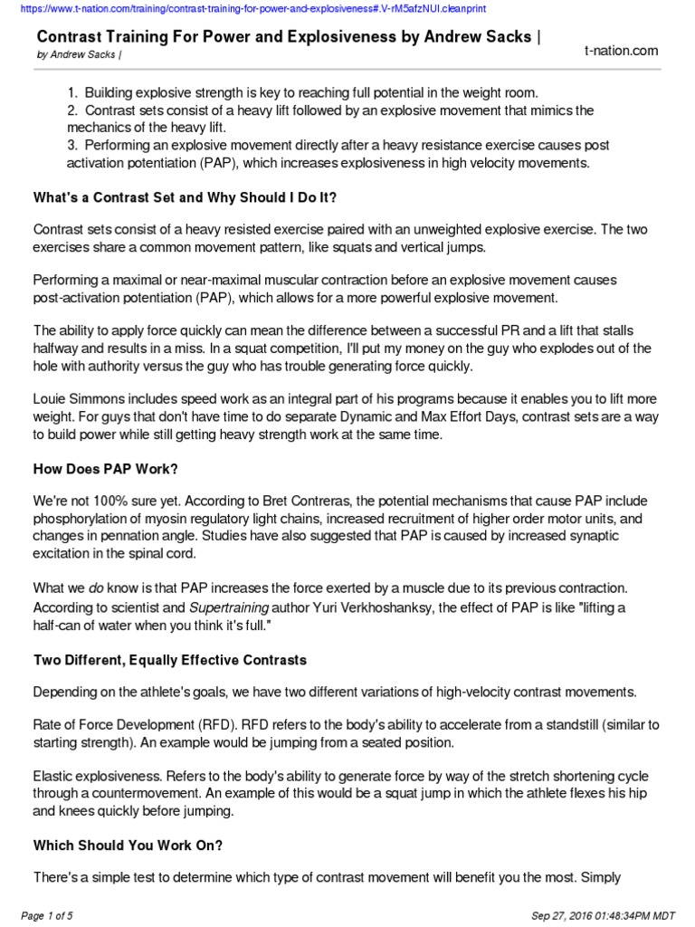 Contrast Training for Explosive Power | PDF | Kettlebell | Muscle ...