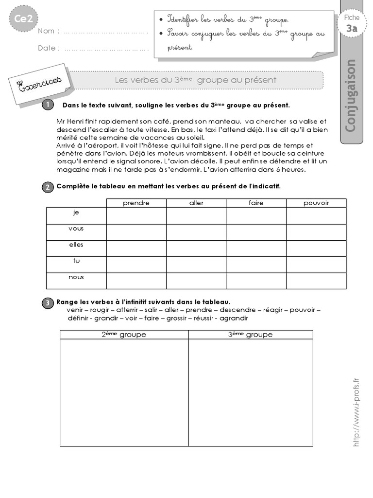 Situation De Partage Ce2 Exercices Pdf Ce2 Exercices 3eme Groupe Present | PDF | Verbe | Relations syntaxiques