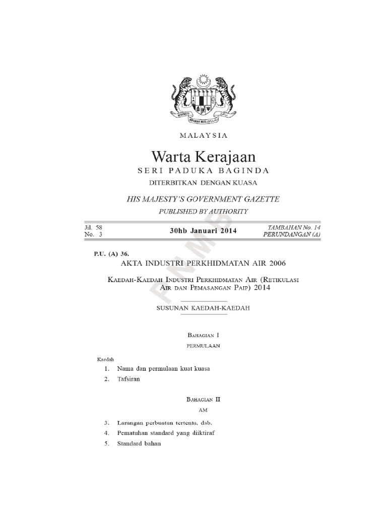 Water Services Industry Water Reticulation and Plumbing Rules 2014 PDF ...