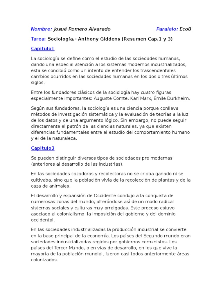 Anthony Giddens Sociologia Resumo Por Capitulos