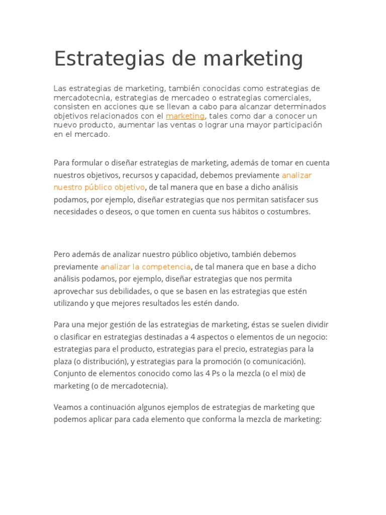 Ejemplos de Estrategias de Marketing | PDF | Distribución (comercial ...