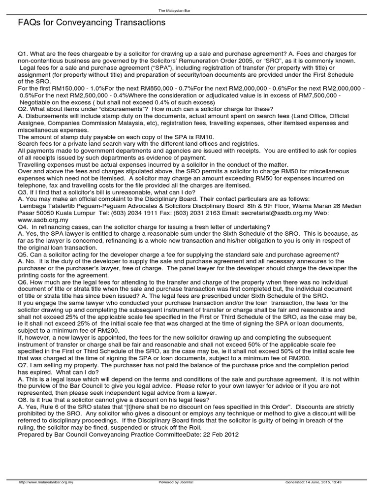 FAQs For Conveyancing Transactions | PDF | Conveyancing | Lawyer