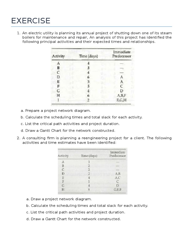 PERT & CPM Exercise | PDF