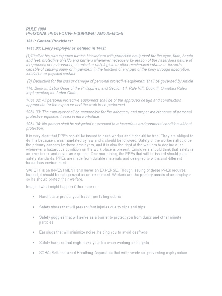 Rule 1080 Ppe PDF Personal Protective Equipment Glove