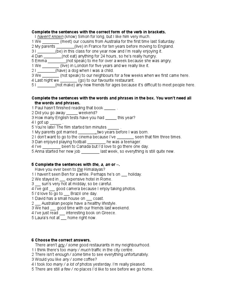 Complete The Sentences With The Correct Form of The Verb in Brackets ...