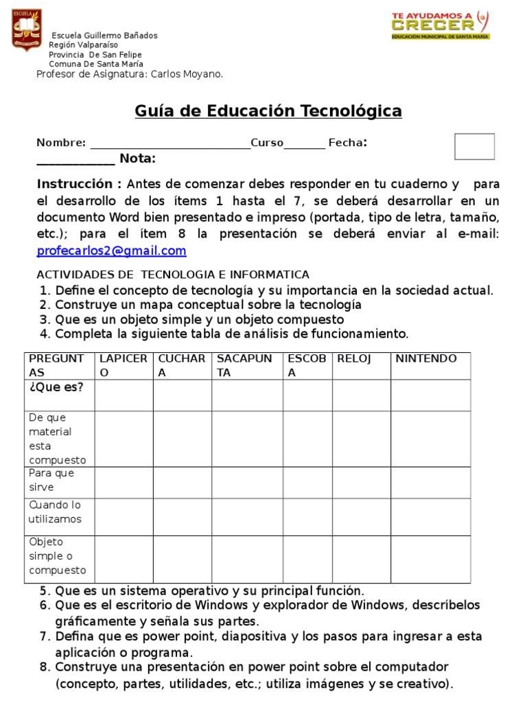 Actividades de Tecnología para Séptimo Grado | PDF | Crecimiento ...
