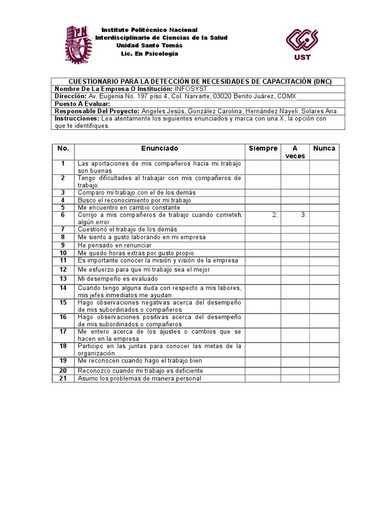 Instrumento para DNC (Aplicación SIN Aristas) | PDF