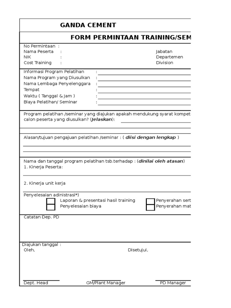 Form Permintaan Training | PDF