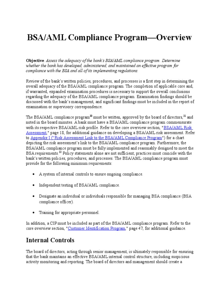 Aml Compliance Program1 Money Laundering Regulatory Compliance