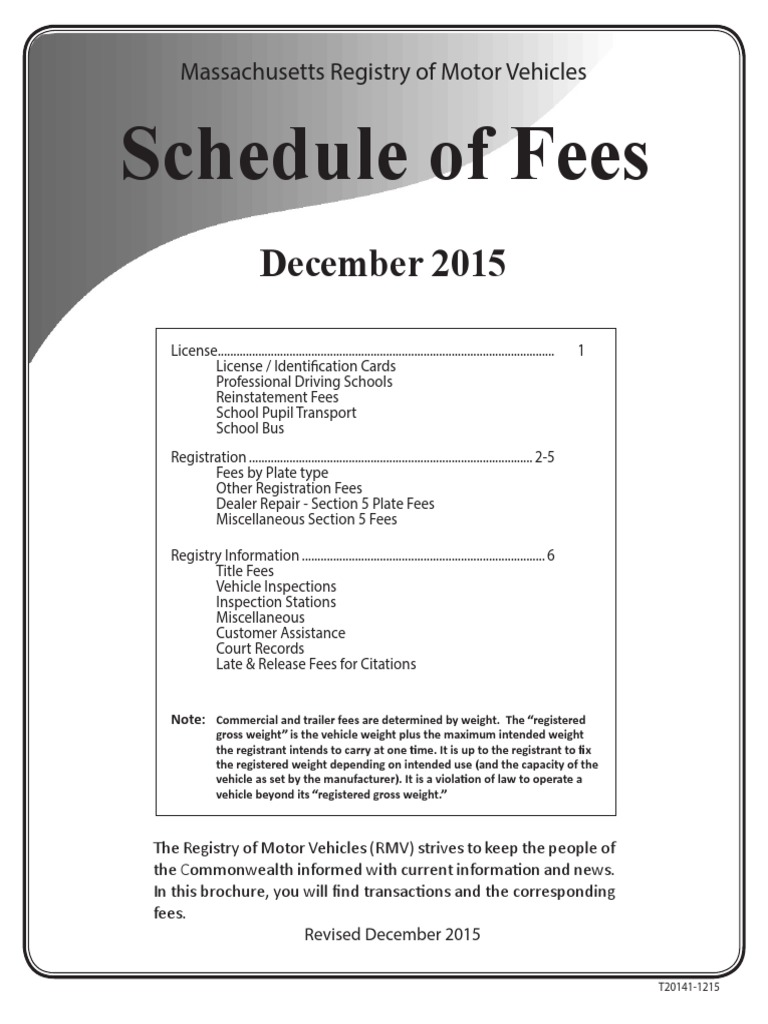 Mass rmv schedule of fees 12 2015 pdf department of motor vehicles