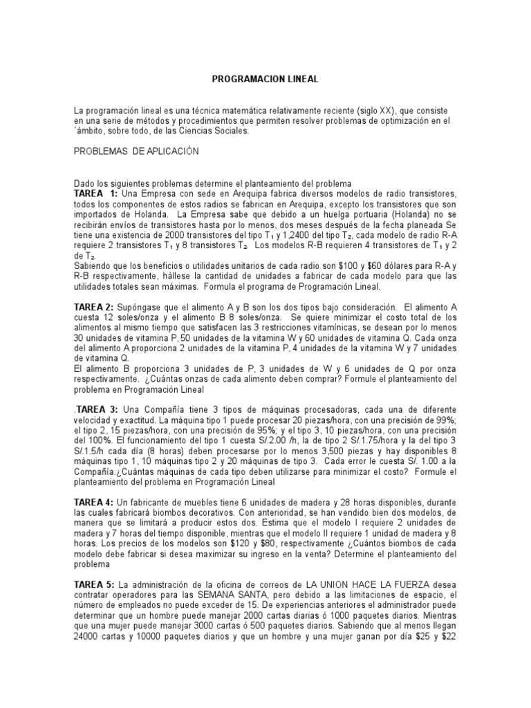 Problemas de Programacion Lineal 2017 Programación