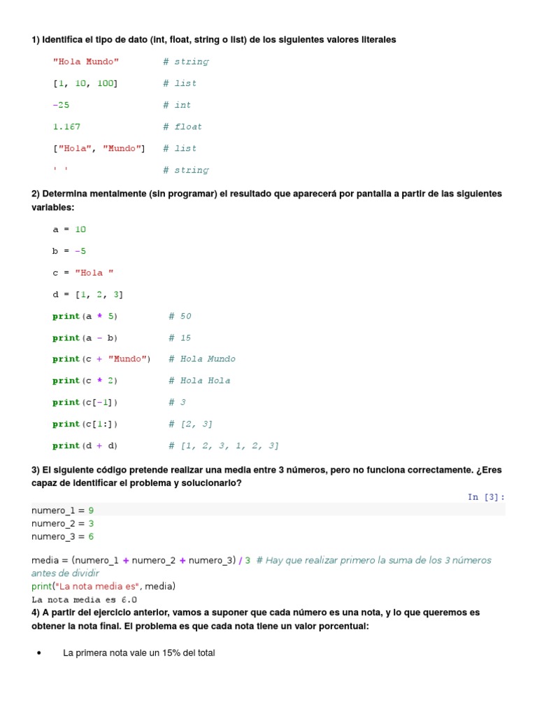 Tipos de Datos y Ejercicios en Python | PDF | Comillas | Pi