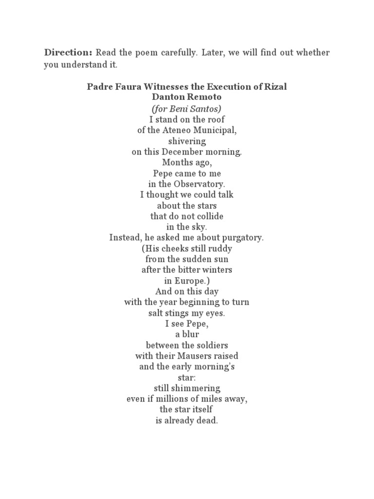 Padre Faura Witnesses the Execution of Rizal Poem Nature