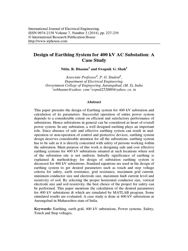 Design of Earthing System For 400 KV AC Substation: A Case Study | PDF ...