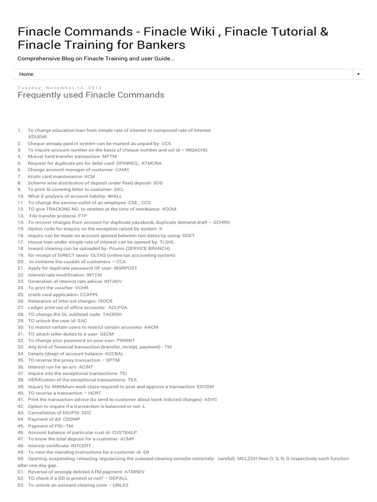 Finacle Commands User Guide | PDF | Financial Transaction | Cheque