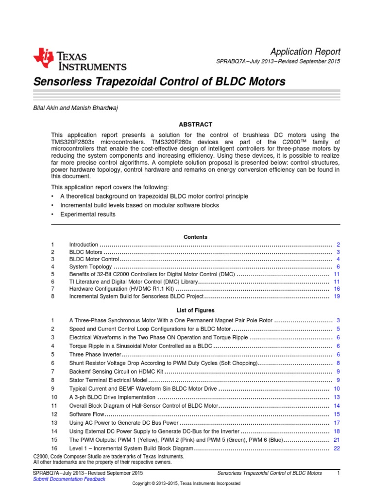 Sensorless Trapezoidal Control of BLDC Motors: Application Report | PDF ...
