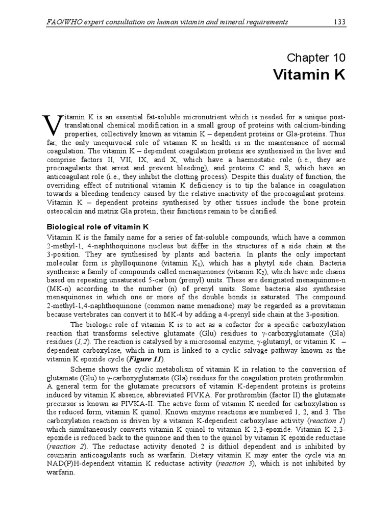 Vitamin K FAO/WHO Expert Consultation On Human Vitamin and Mineral