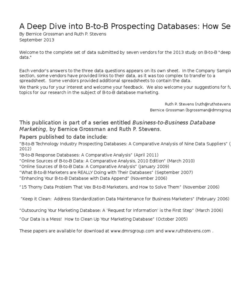 Deep Data 2013 Supplementary Spreadsheet | PDF | Software As A Service |  Computer Network