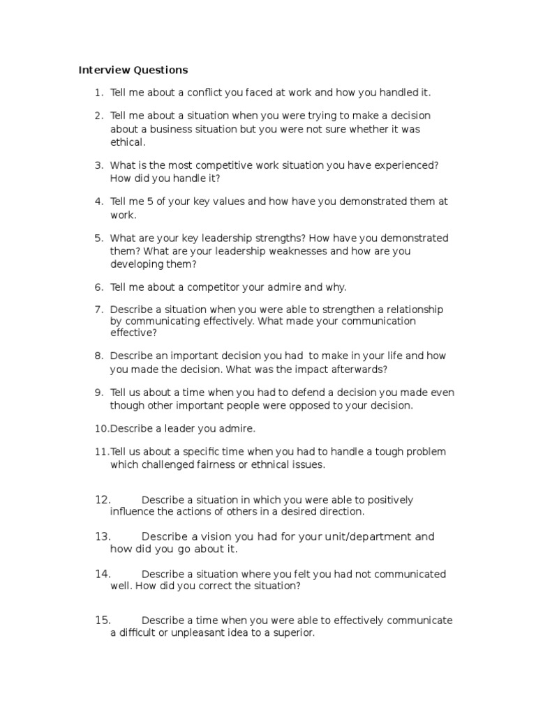 Interview Questions: 12. 13. Describe A Vision You Had For Your Unit ...