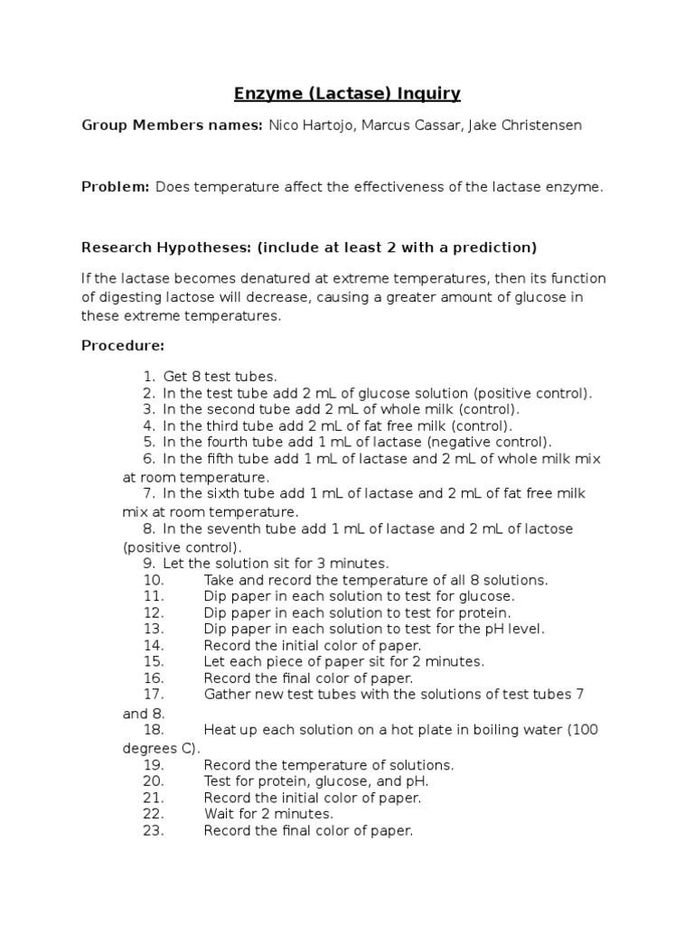 Enzyme Inquiry Lab Sheets PDF Milk Enzyme