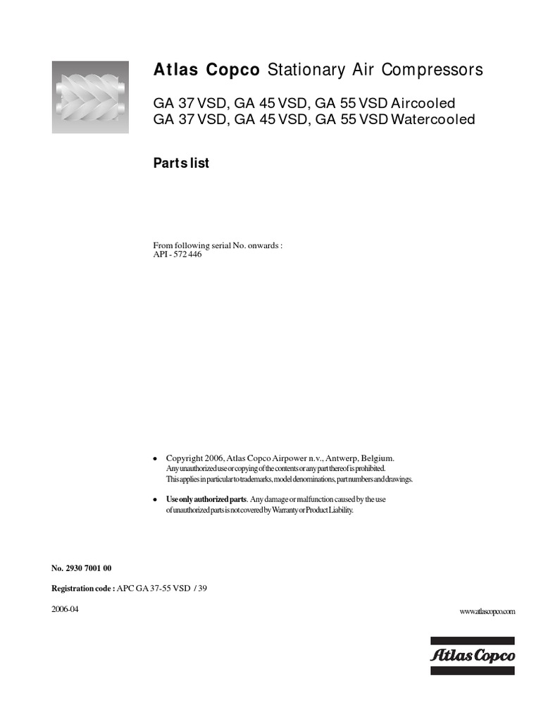 Ga 37 Atlas Copco Air Compressor Parts Manual | Reviewmotors.co