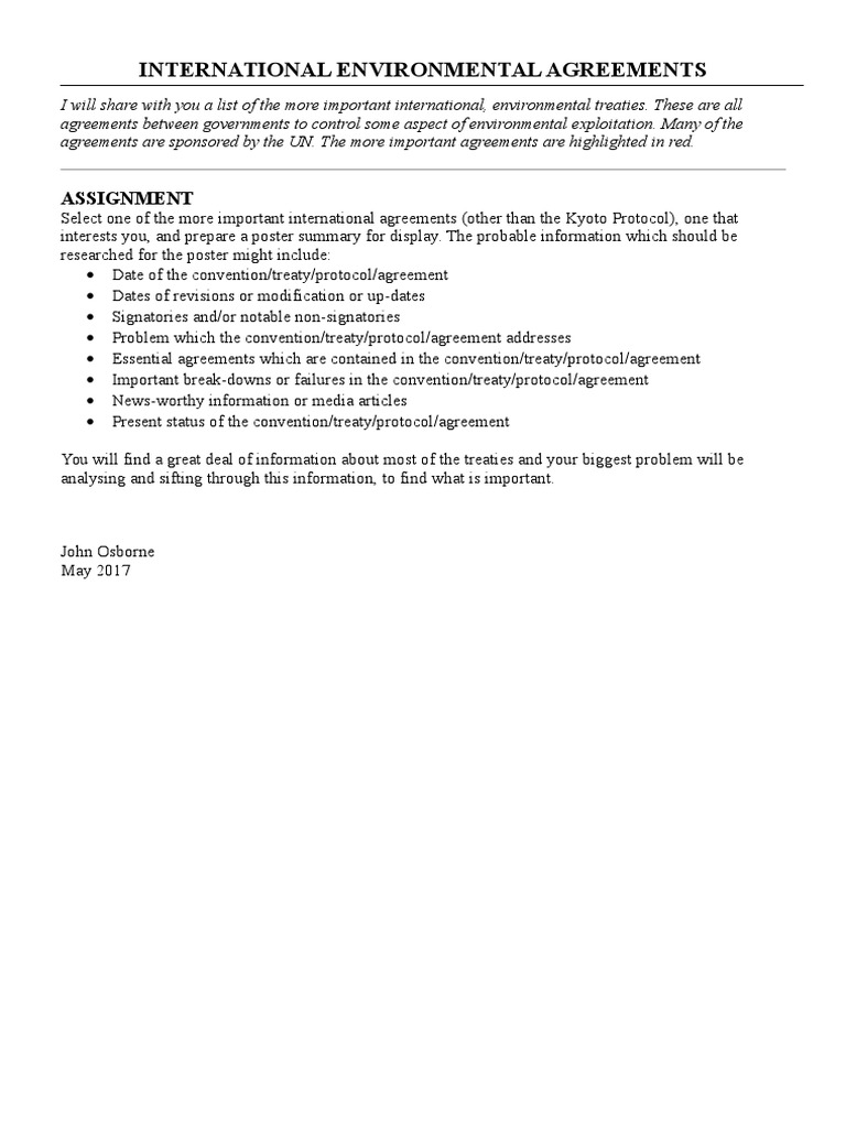 Key International Environmental Treaties | PDF