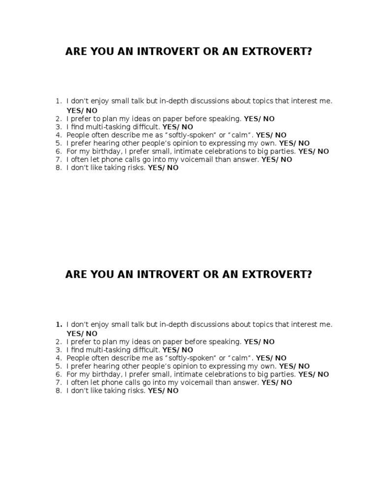 Are You an Introvert or Extrovert Quiz | PDF | Extraversion And ...
