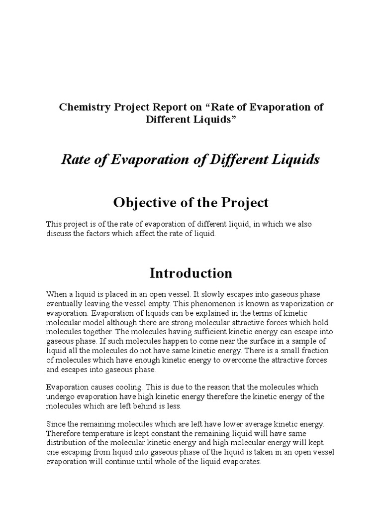 Rate of Evaporation of Liquids Project | PDF | Evaporation | Liquids