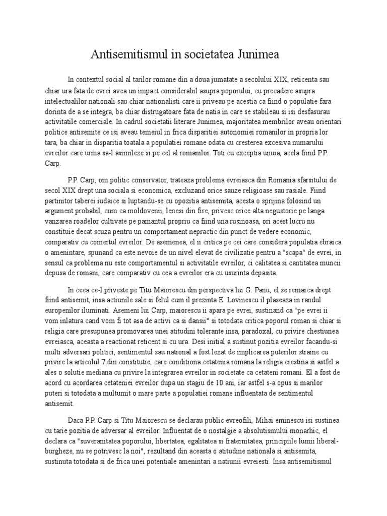 Antisemitismul in Junimea | PDF