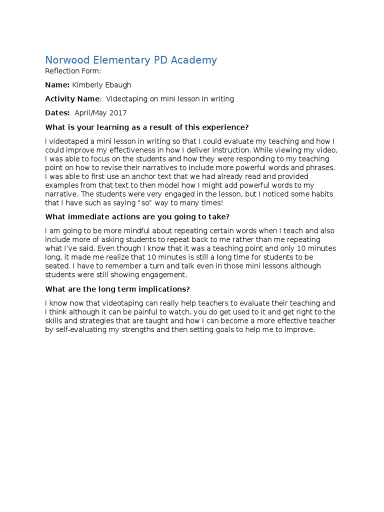 Reflecting on Teaching through Video | PDF | Teaching | Neuropsychology