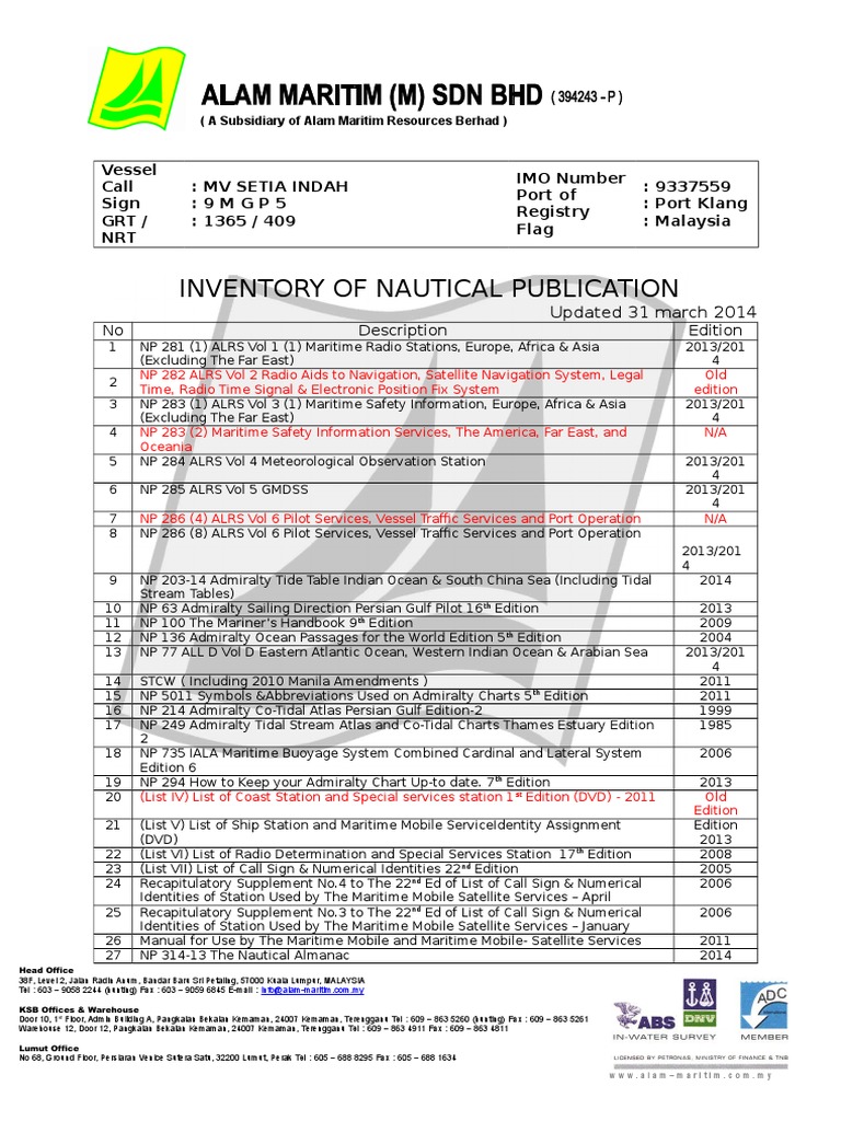 Alam Maritim Nautical Publications List | PDF | Navigation | Geography