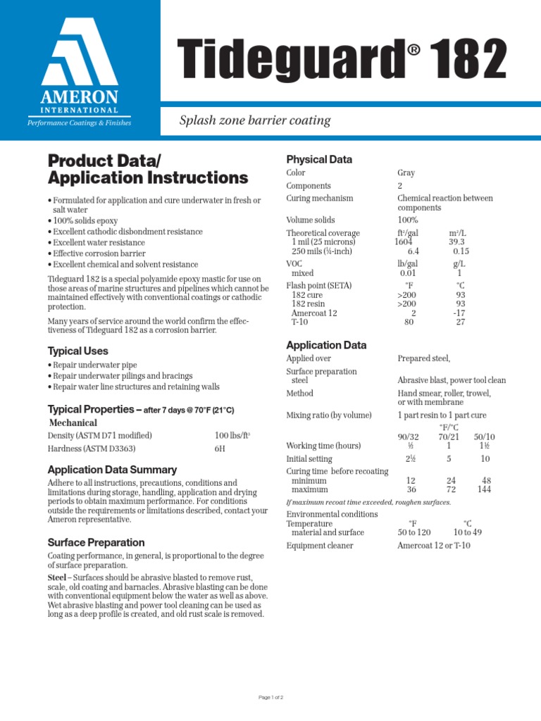 Tideguard 182: Product Data/ Application Instructions | PDF | Epoxy ...