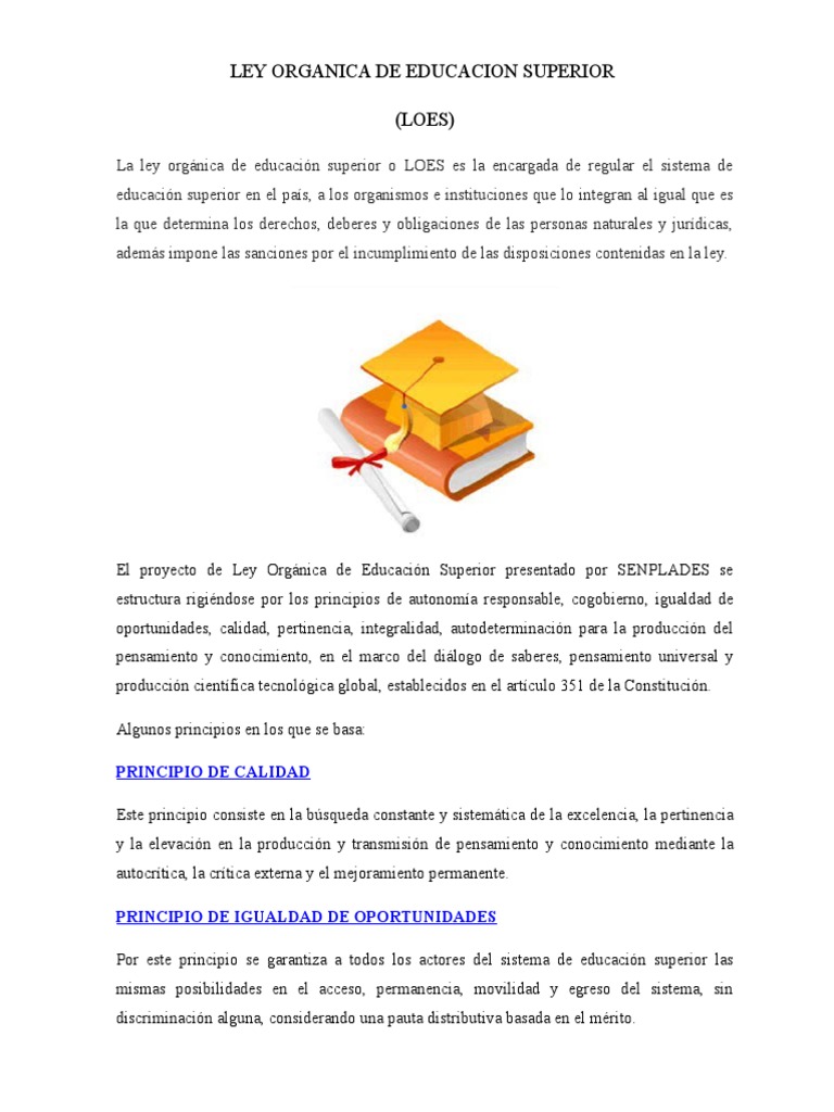Ley Orgánica de Educación Superior (LOES) | PDF | Universidad ...