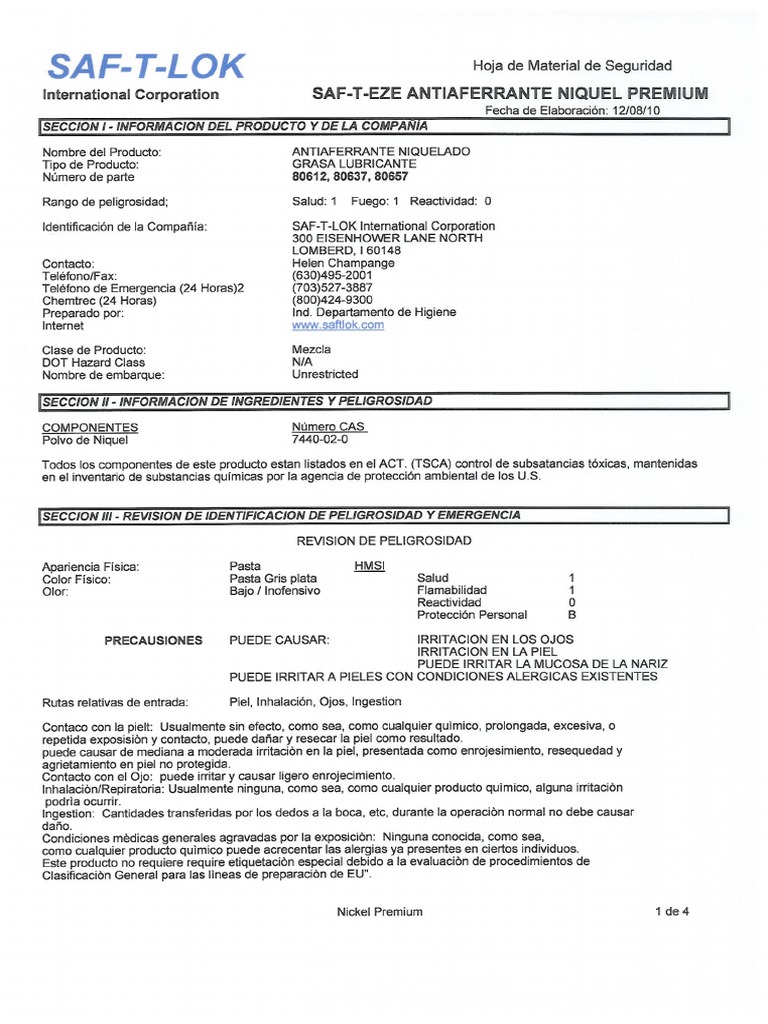 MSDS Egg100021178 Loctite Nickel Anti Seize 77164 (SafTEze) PDF