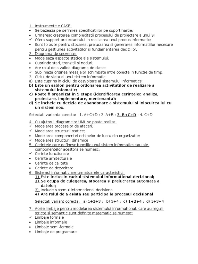 Grile Proiectarea Sistemelor Informatice (PSI) | PDF